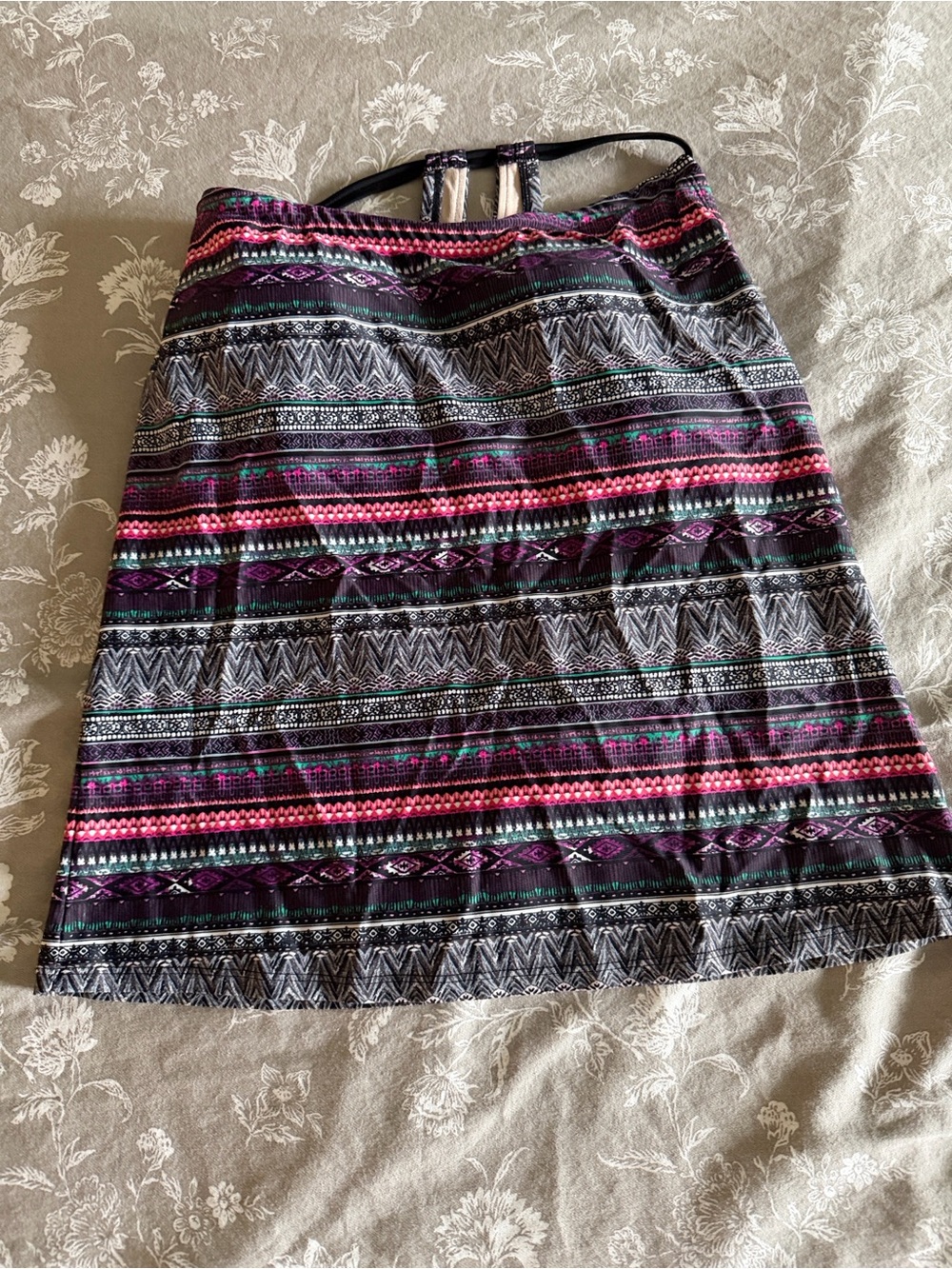Kona Sol Black Bikini Cover-Up Skirt with Pink & Purple Tribal Stripes